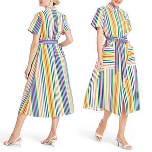 Christopher John Rogers x Target Rainbow Stripe Belted Shirt Dress Size 2 Cotton